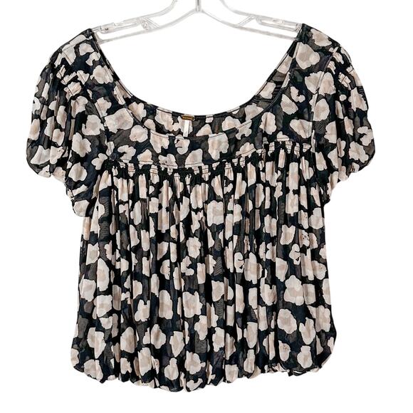 Free People Meg’s Blouse Mesh Animal Print Crop Top, EUC, Size XS, MSRP $78 - Picture 4 of 12